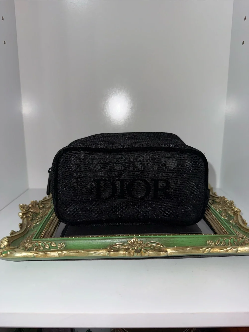 Dior Black Mesh Logo Cosmetic Pouch